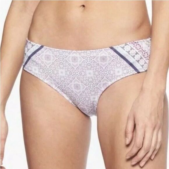 Athleta Aqualuxe Bikini Purple and Cream Halter Top Low Rise Bottoms Small Med - Picture 3 of 7